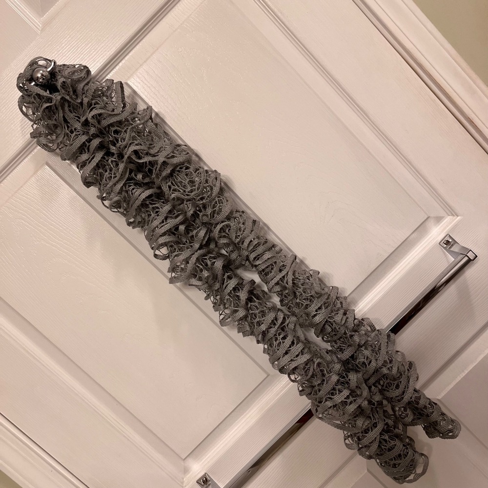 Stylish Grey Mesh Ruffle Scarf Metallic Open Knit Lattice Spiral Sash Scarf